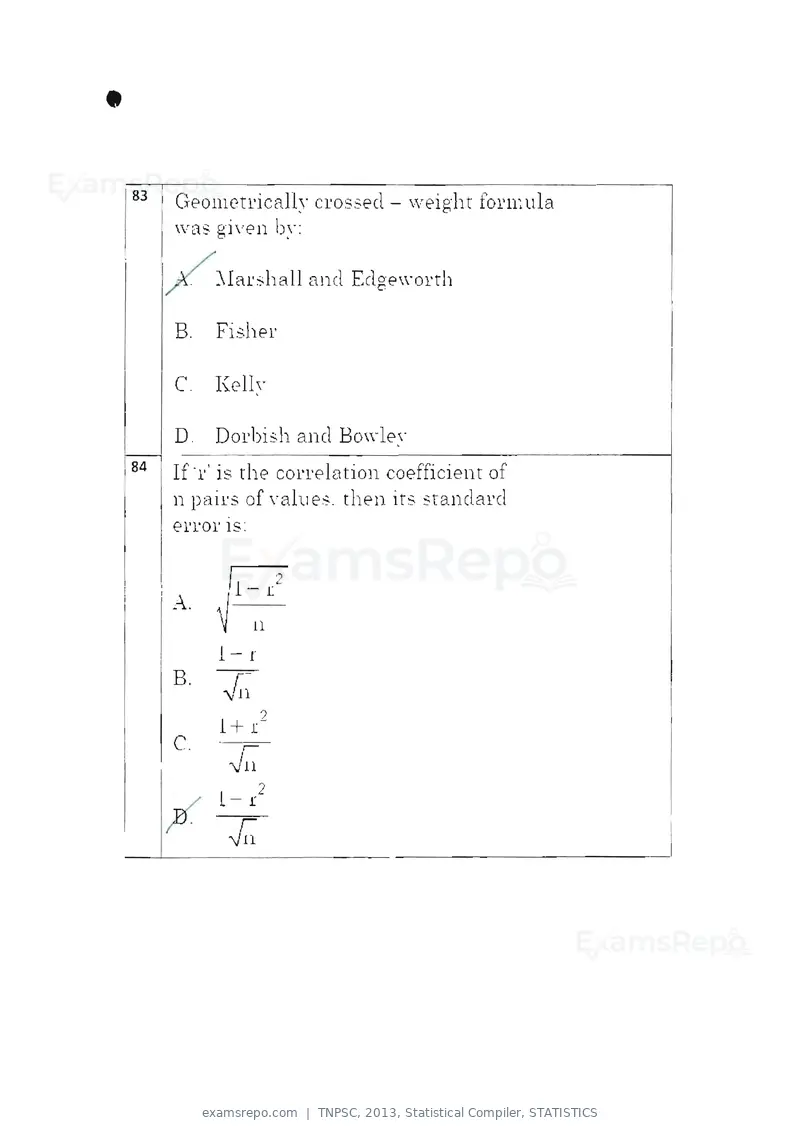 TNPSC 2013 question paper, Statistical Compiler, STATISTICS, page 44 of 103