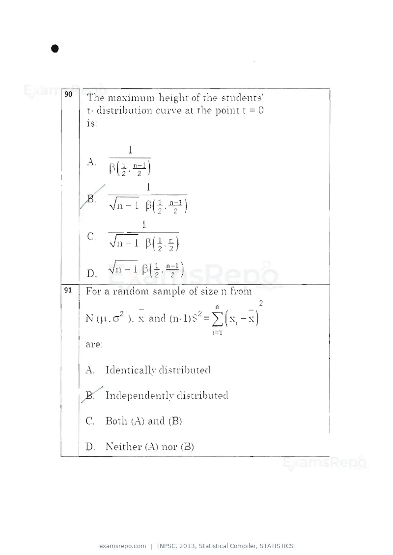 TNPSC 2013 question paper, Statistical Compiler, STATISTICS, page 48 of 103