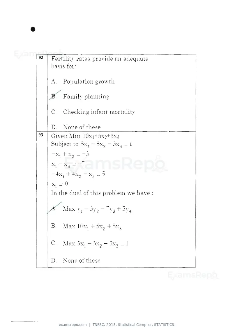 TNPSC 2013 question paper, Statistical Compiler, STATISTICS, page 49 of 103