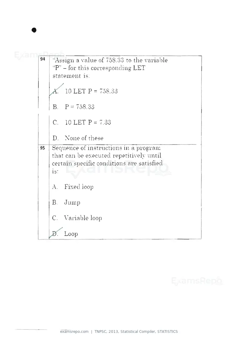 TNPSC 2013 question paper, Statistical Compiler, STATISTICS, page 50 of 103