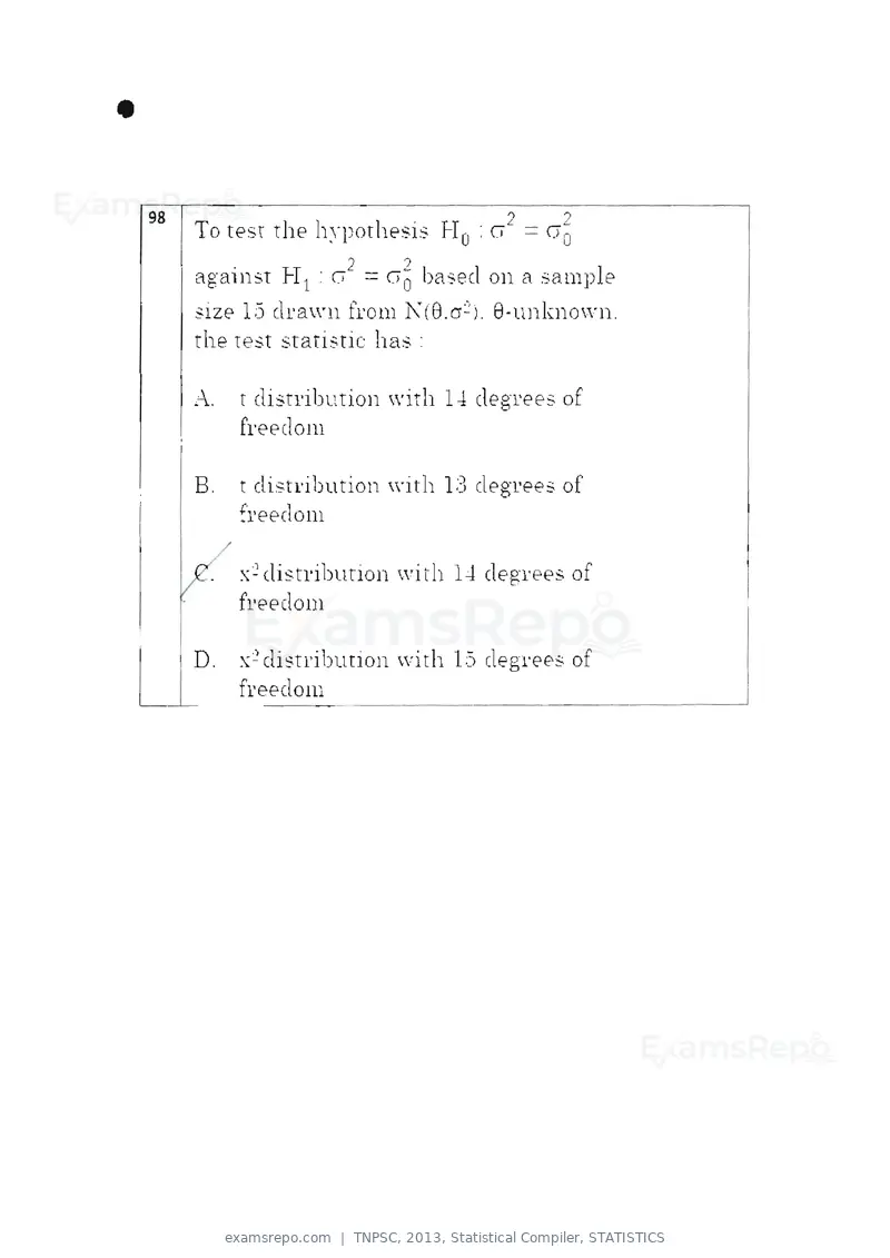 TNPSC 2013 question paper, Statistical Compiler, STATISTICS, page 52 of 103