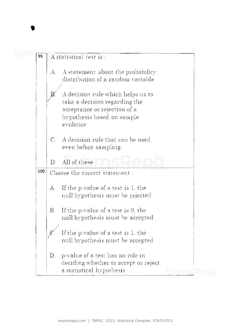 TNPSC 2013 question paper, Statistical Compiler, STATISTICS, page 53 of 103