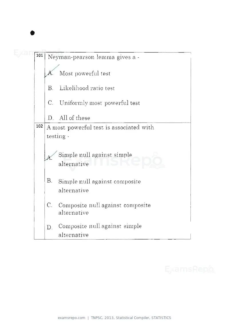 TNPSC 2013 question paper, Statistical Compiler, STATISTICS, page 54 of 103