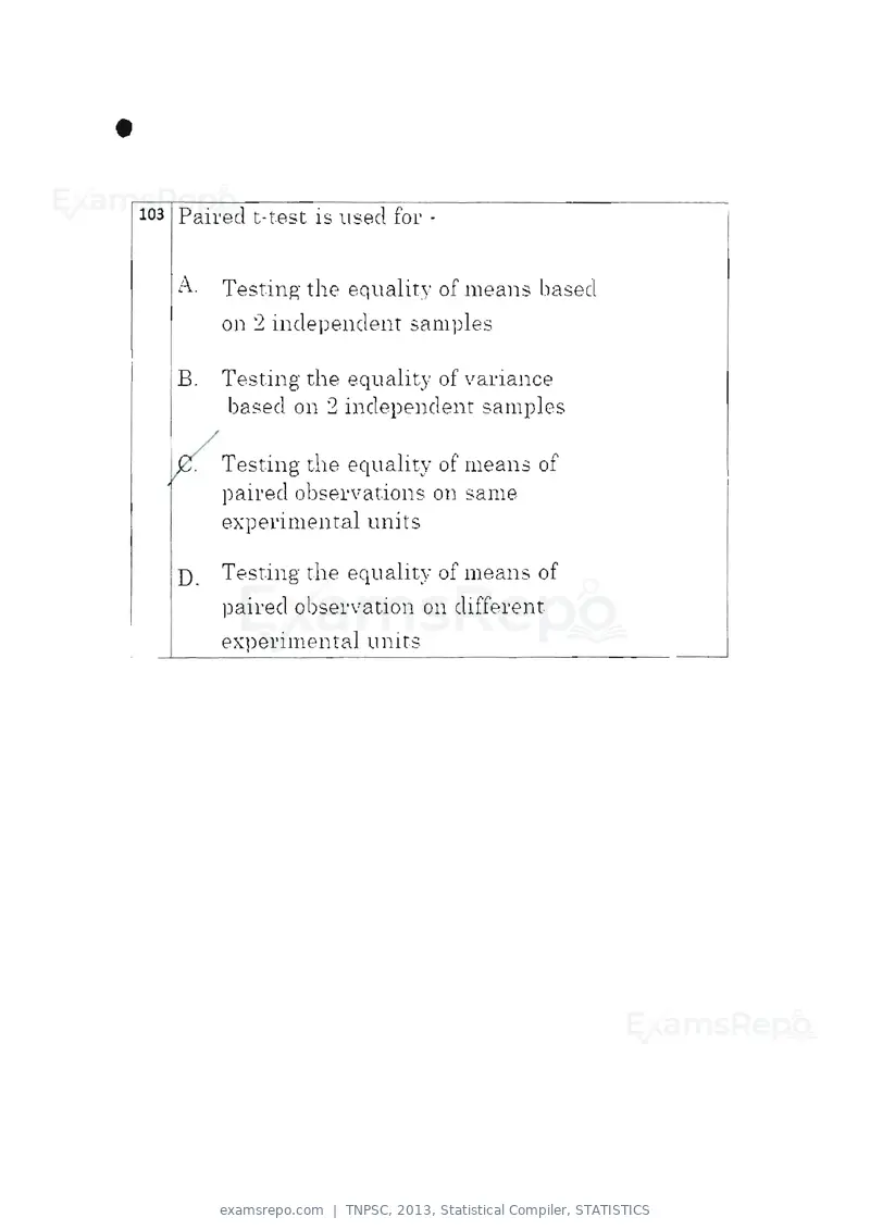 TNPSC 2013 question paper, Statistical Compiler, STATISTICS, page 55 of 103