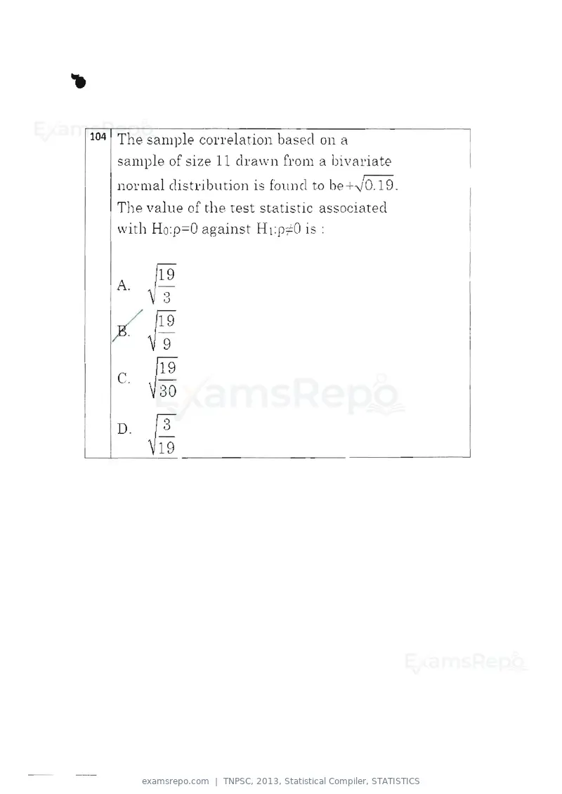 TNPSC 2013 question paper, Statistical Compiler, STATISTICS, page 56 of 103