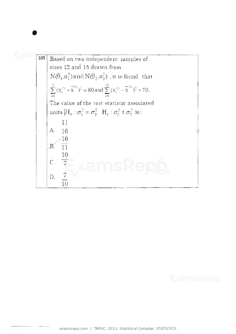 TNPSC 2013 question paper, Statistical Compiler, STATISTICS, page 57 of 103