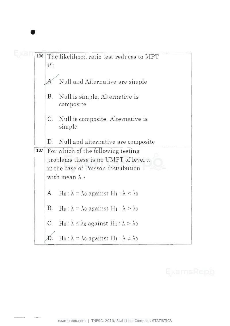 TNPSC 2013 question paper, Statistical Compiler, STATISTICS, page 58 of 103