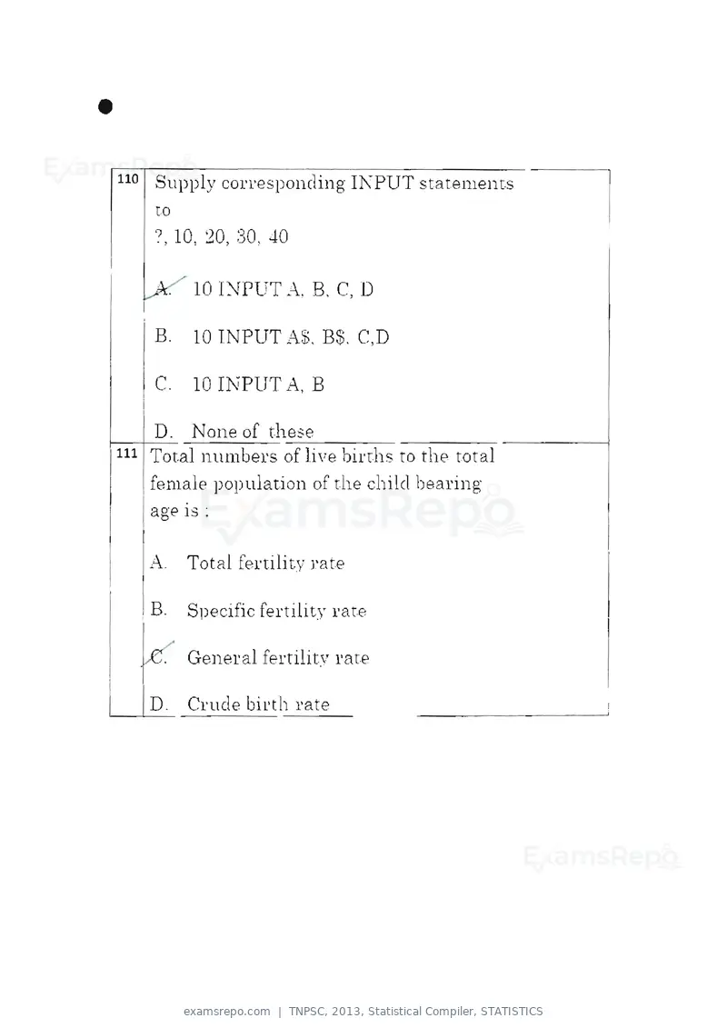 TNPSC 2013 question paper, Statistical Compiler, STATISTICS, page 60 of 103