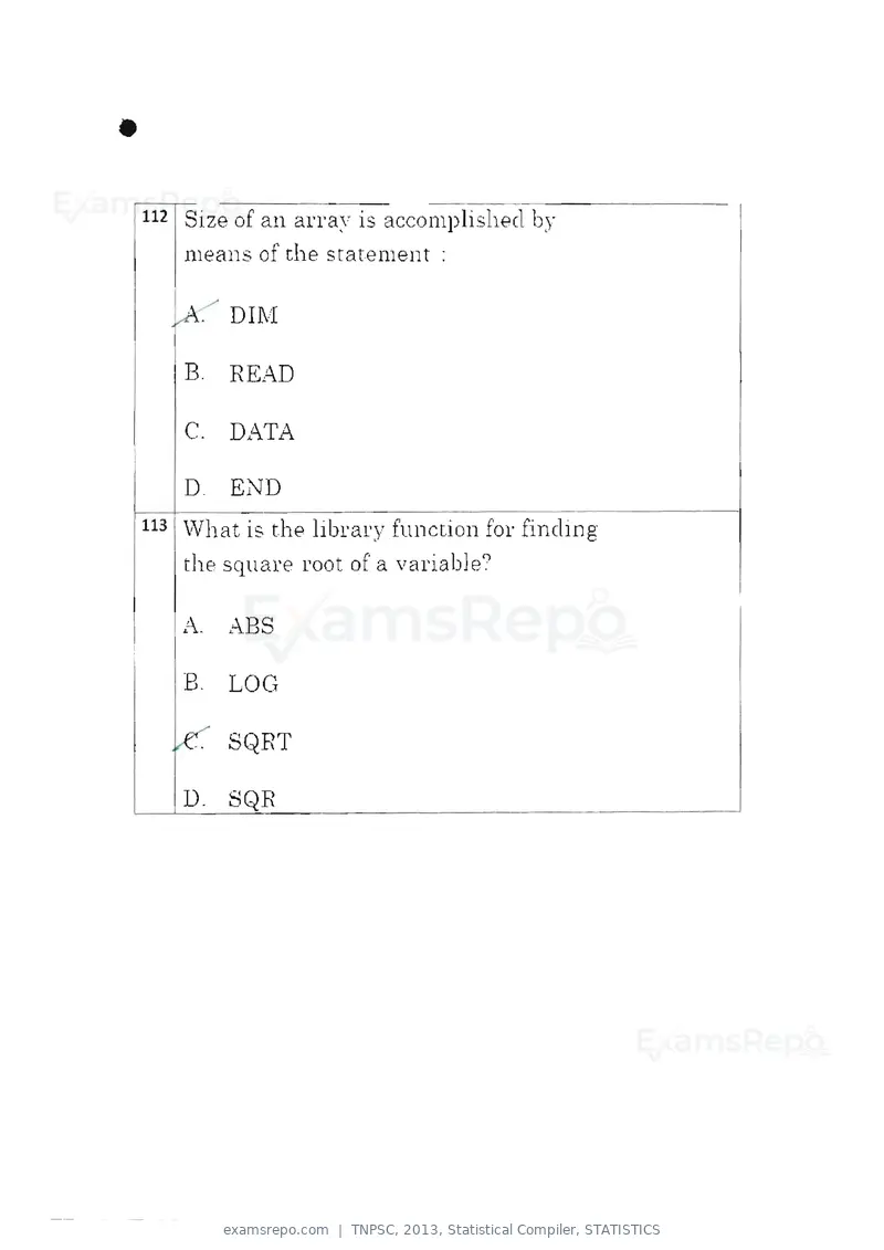 TNPSC 2013 question paper, Statistical Compiler, STATISTICS, page 61 of 103