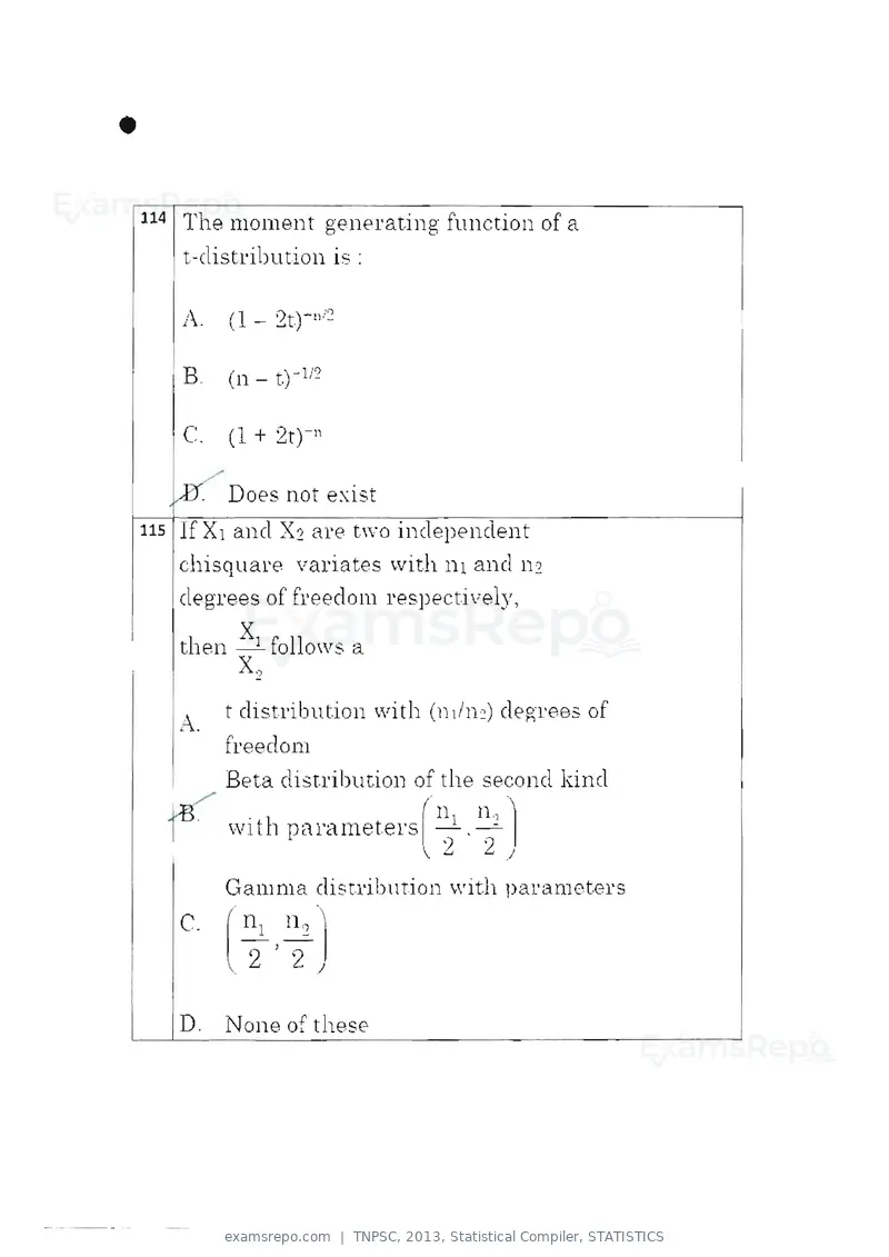 TNPSC 2013 question paper, Statistical Compiler, STATISTICS, page 62 of 103