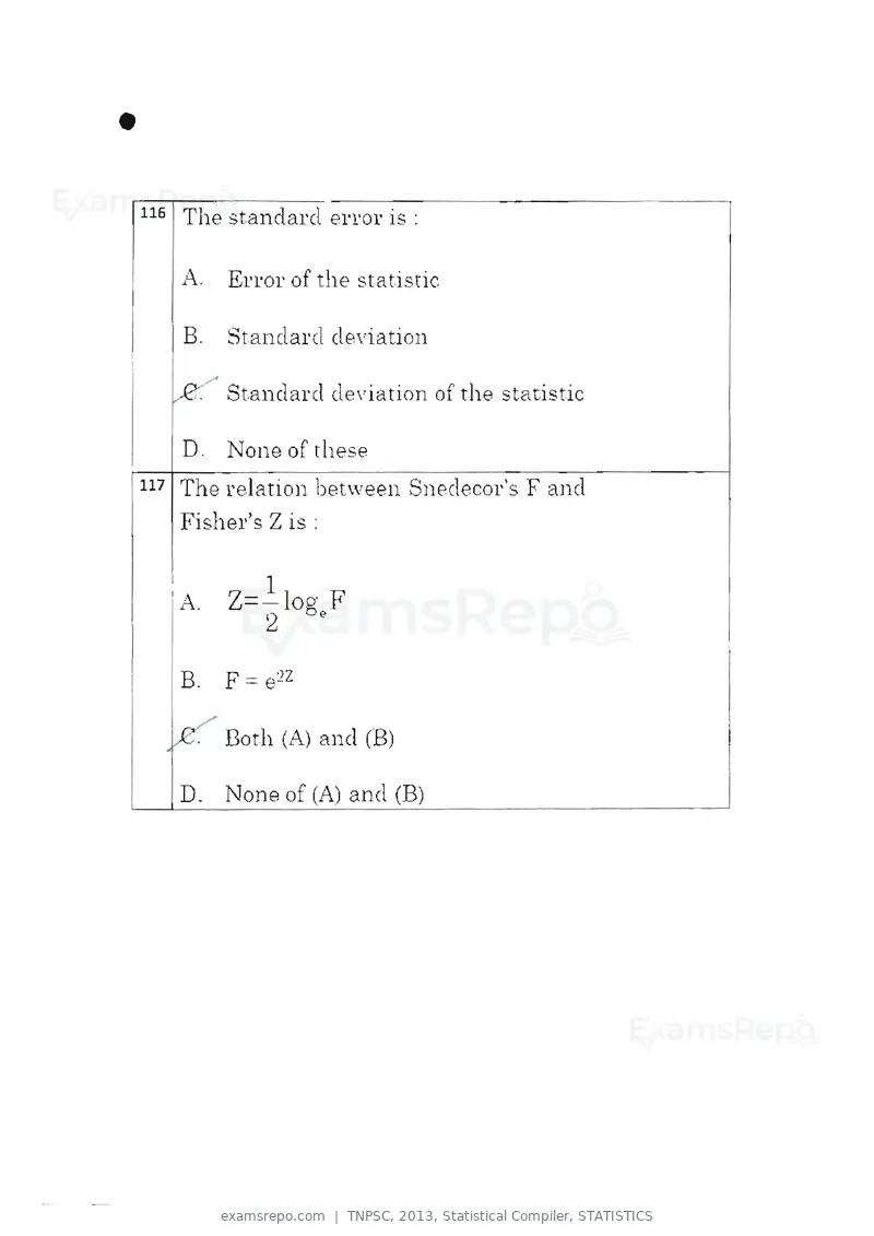 TNPSC 2013 question paper, Statistical Compiler, STATISTICS, page 63 of 103