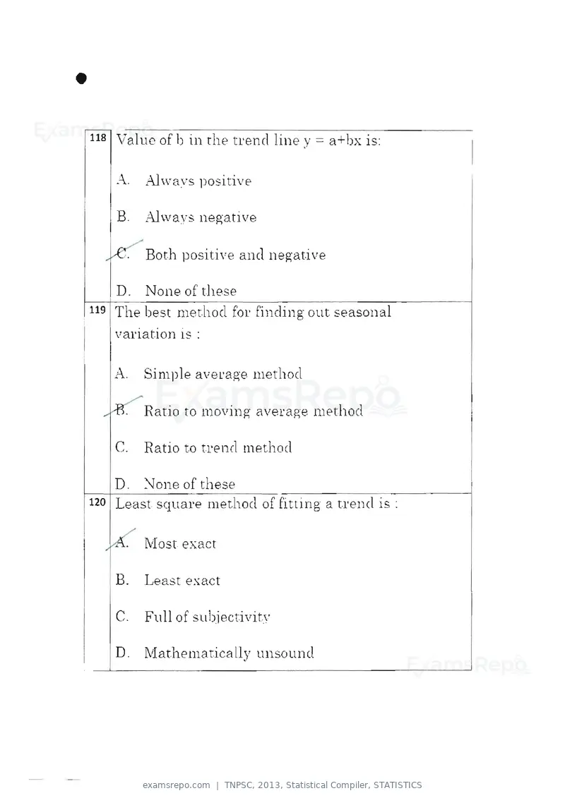 TNPSC 2013 question paper, Statistical Compiler, STATISTICS, page 64 of 103