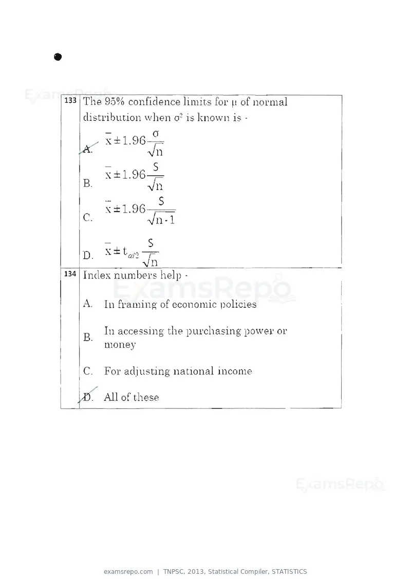 TNPSC 2013 question paper, Statistical Compiler, STATISTICS, page 71 of 103