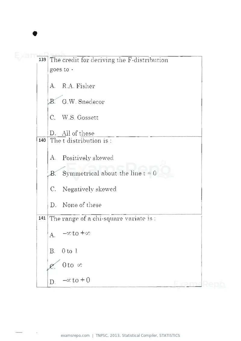 TNPSC 2013 question paper, Statistical Compiler, STATISTICS, page 74 of 103