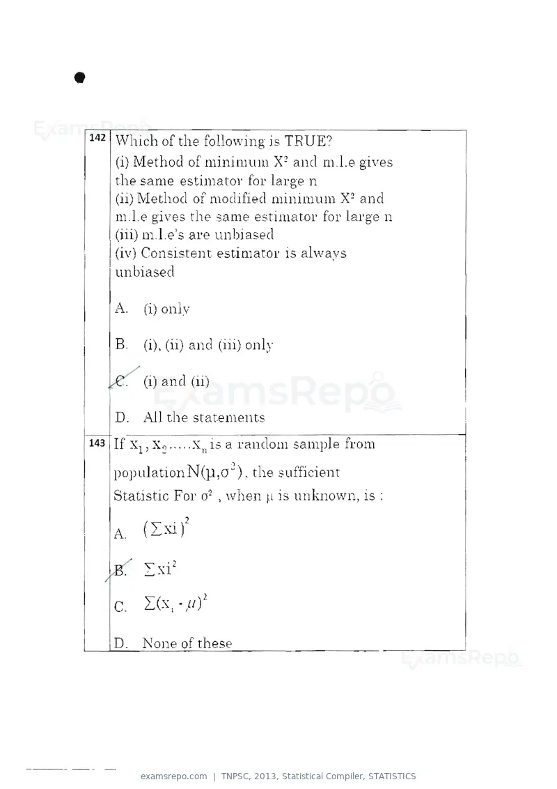 TNPSC 2013 question paper, Statistical Compiler, STATISTICS, page 75 of 103