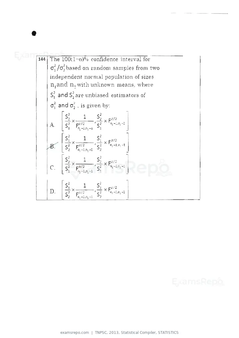 TNPSC 2013 question paper, Statistical Compiler, STATISTICS, page 76 of 103