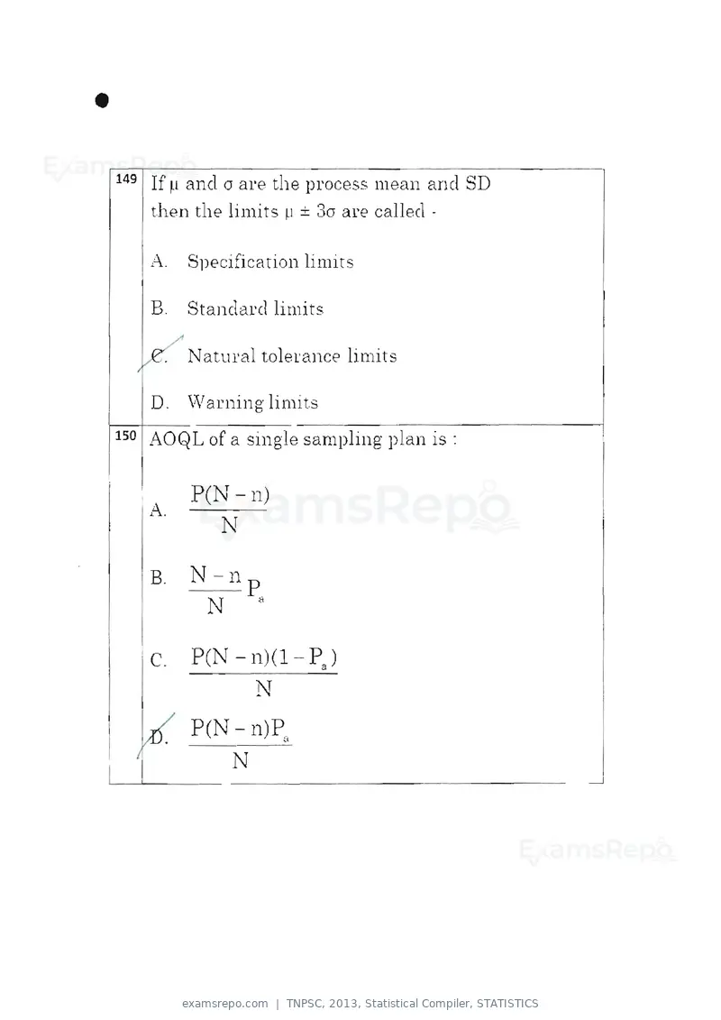 TNPSC 2013 question paper, Statistical Compiler, STATISTICS, page 79 of 103