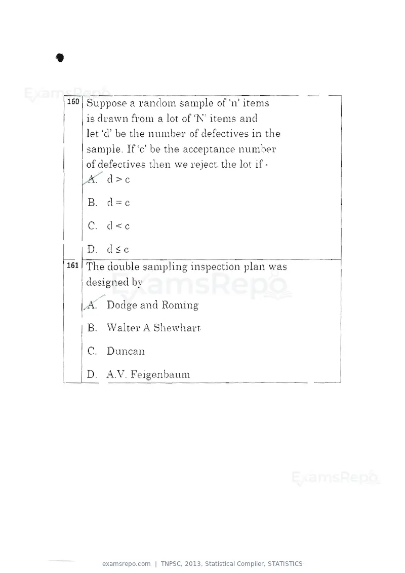 TNPSC 2013 question paper, Statistical Compiler, STATISTICS, page 84 of 103