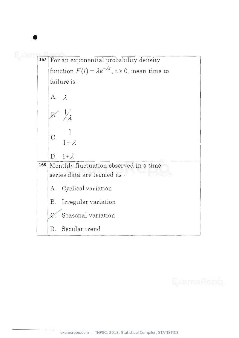 TNPSC 2013 question paper, Statistical Compiler, STATISTICS, page 88 of 103
