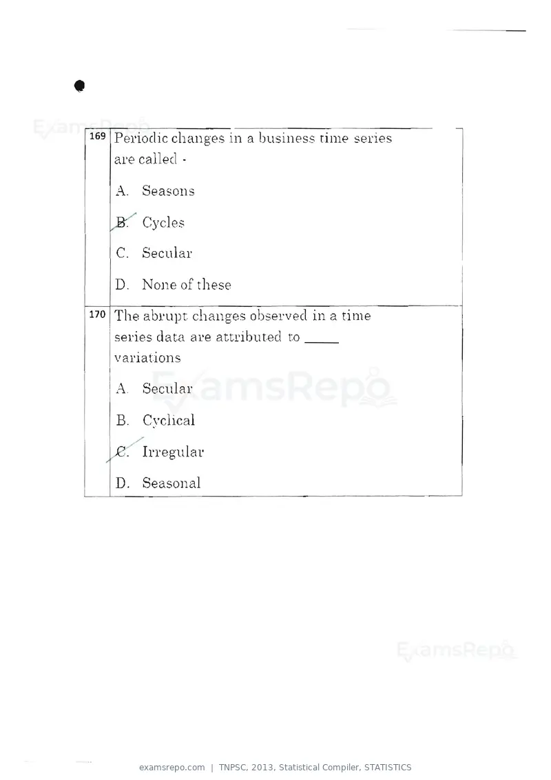 TNPSC 2013 question paper, Statistical Compiler, STATISTICS, page 89 of 103