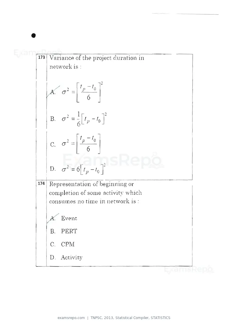 TNPSC 2013 question paper, Statistical Compiler, STATISTICS, page 91 of 103