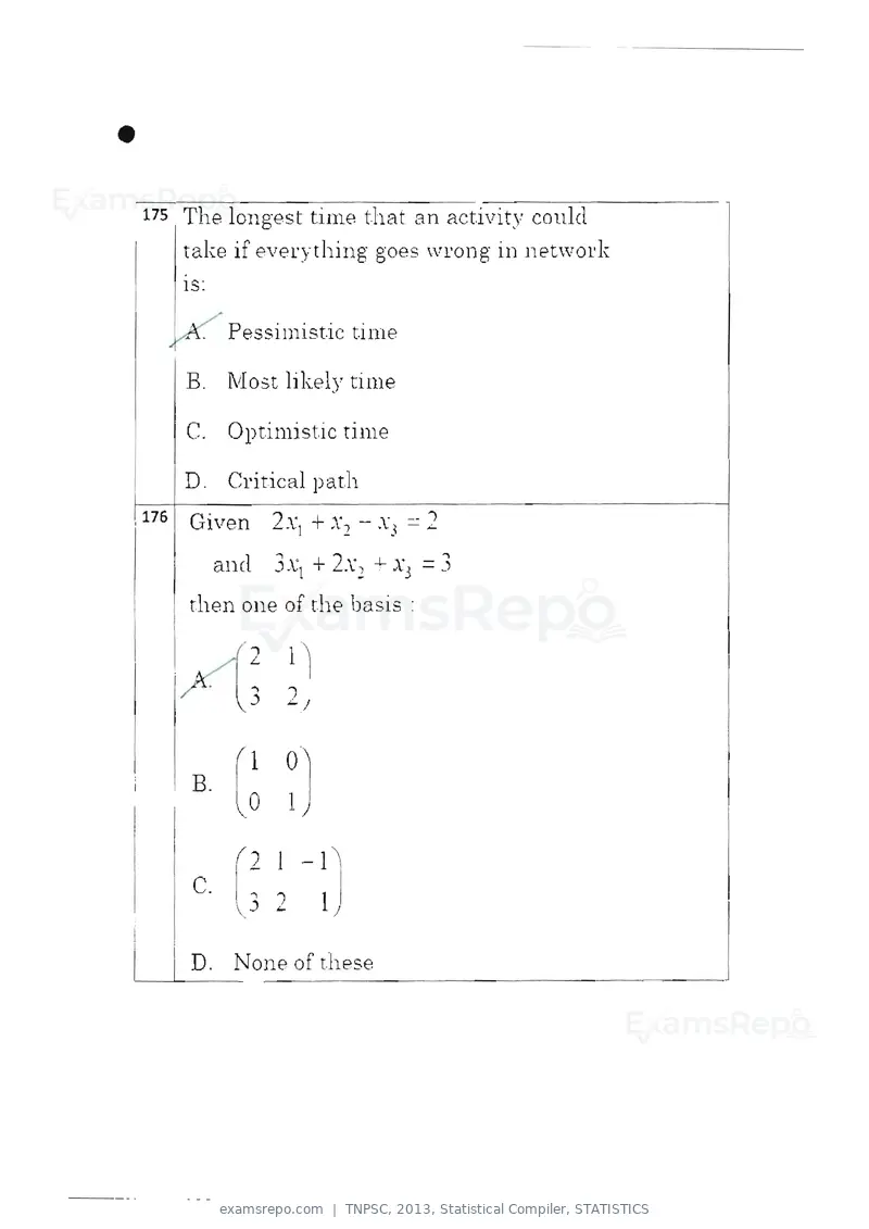 TNPSC 2013 question paper, Statistical Compiler, STATISTICS, page 92 of 103