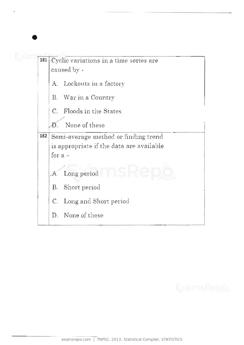 TNPSC 2013 question paper, Statistical Compiler, STATISTICS, page 95 of 103