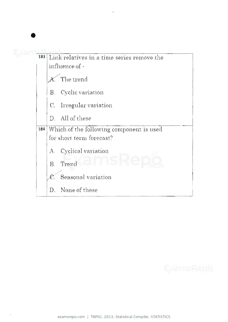 TNPSC 2013 question paper, Statistical Compiler, STATISTICS, page 96 of 103