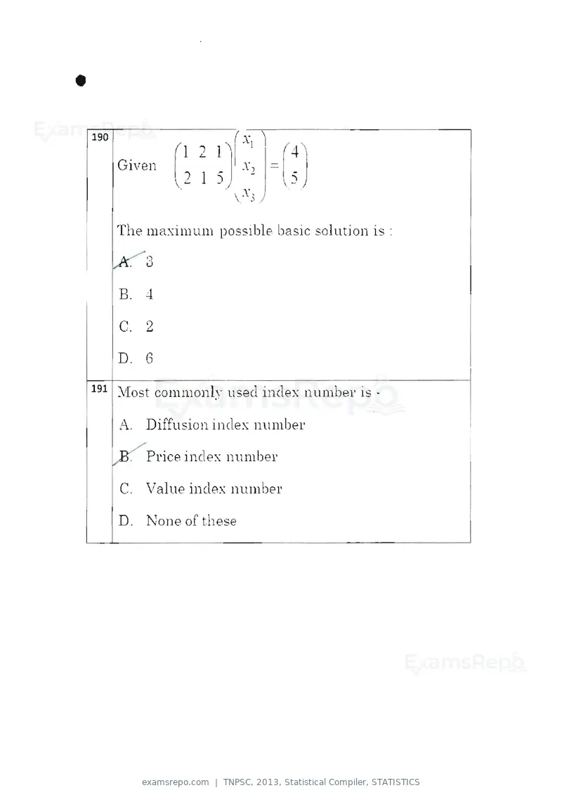 TNPSC 2013 question paper, Statistical Compiler, STATISTICS, page 99 of 103