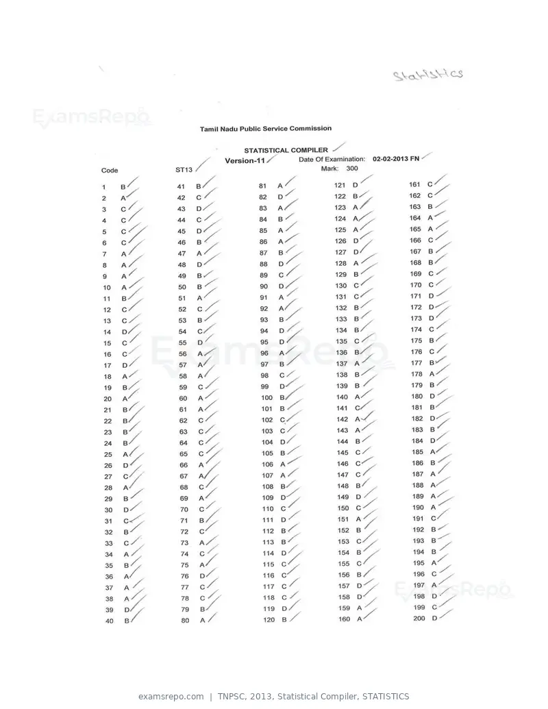 TNPSC 2013 answer key, Statistical Compiler, STATISTICS, page 11 of 32