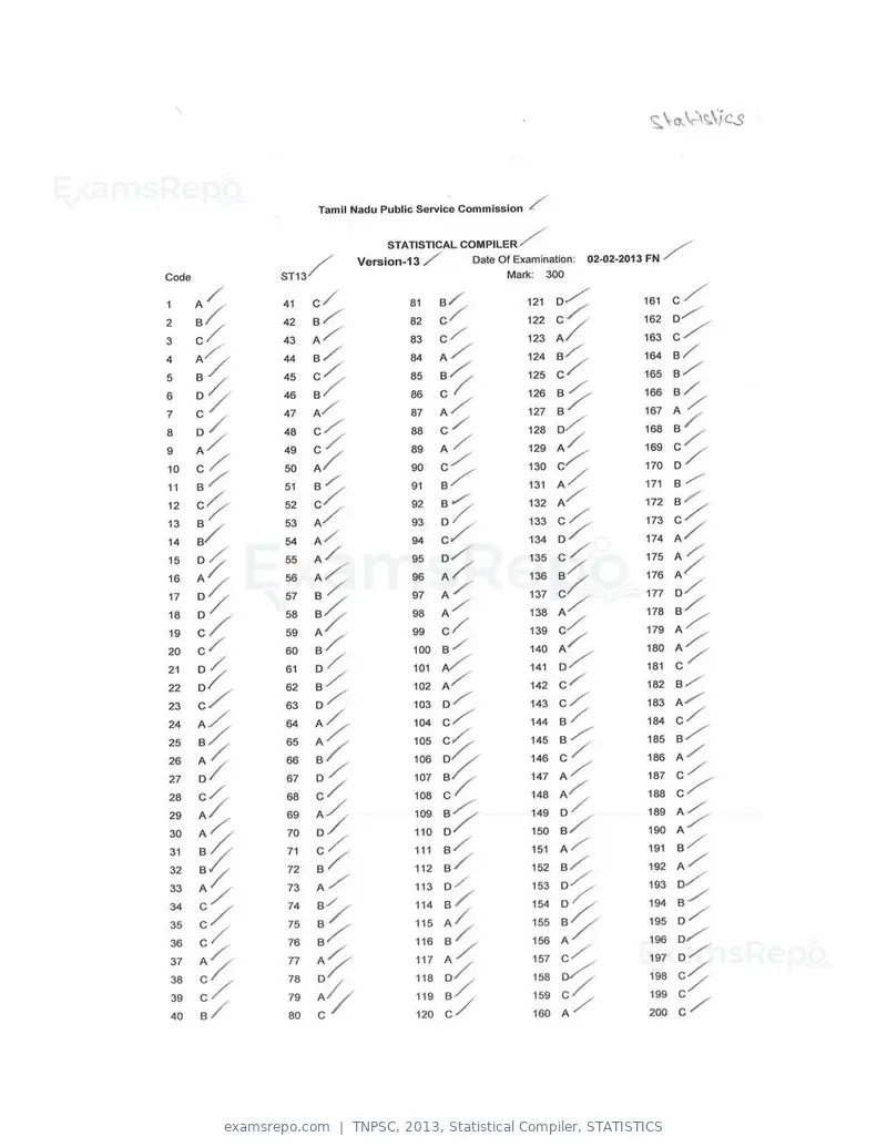 TNPSC 2013 answer key, Statistical Compiler, STATISTICS, page 13 of 32