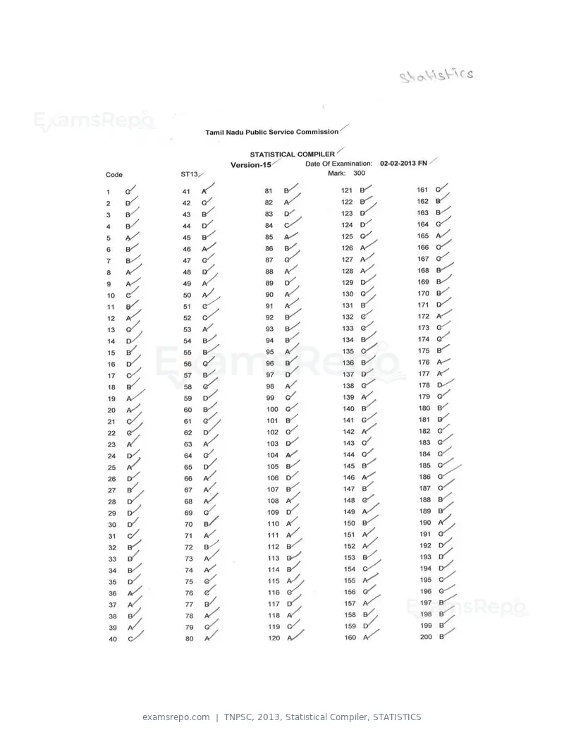 TNPSC 2013 answer key, Statistical Compiler, STATISTICS, page 15 of 32