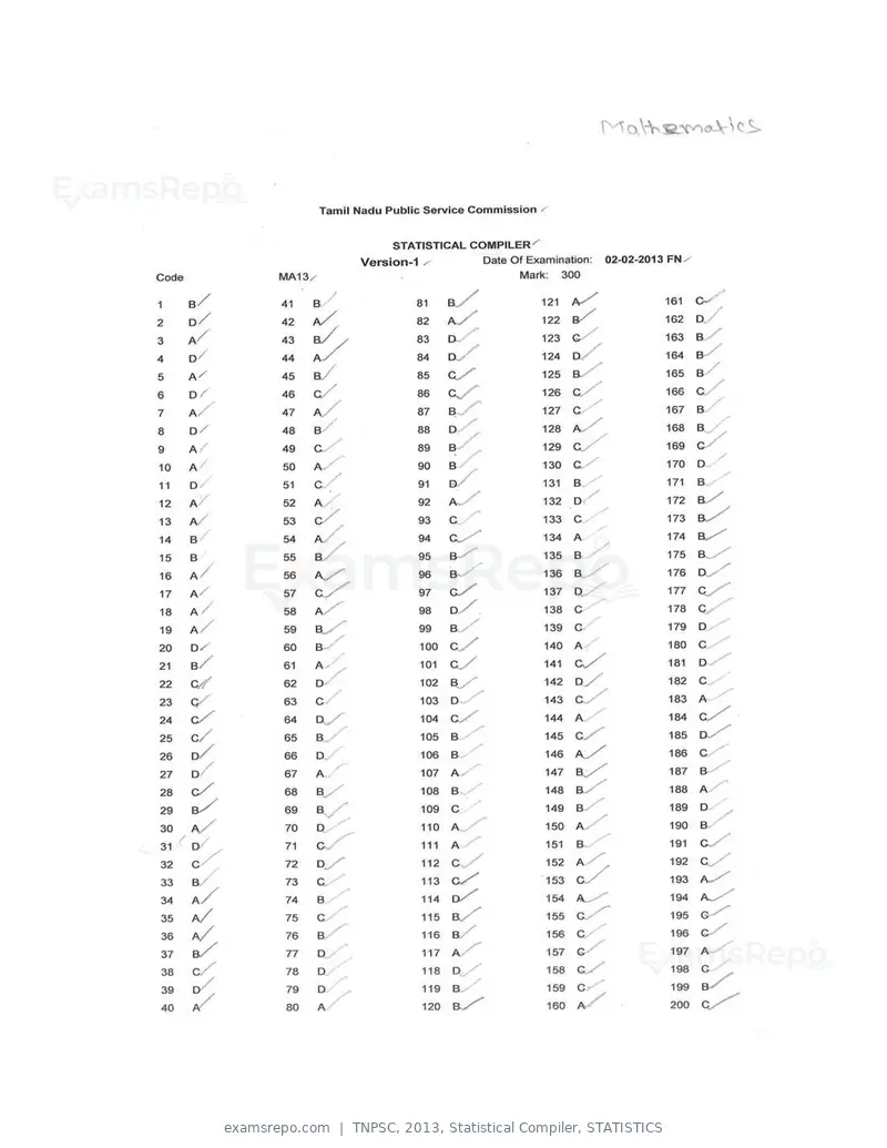 TNPSC 2013 answer key, Statistical Compiler, STATISTICS, page 17 of 32