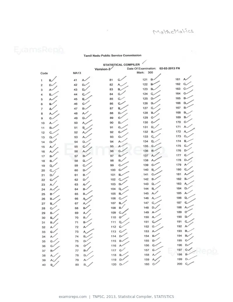 TNPSC 2013 answer key, Statistical Compiler, STATISTICS, page 19 of 32