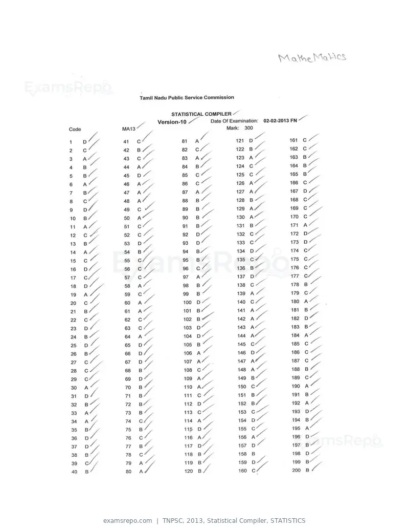 TNPSC 2013 answer key, Statistical Compiler, STATISTICS, page 26 of 32