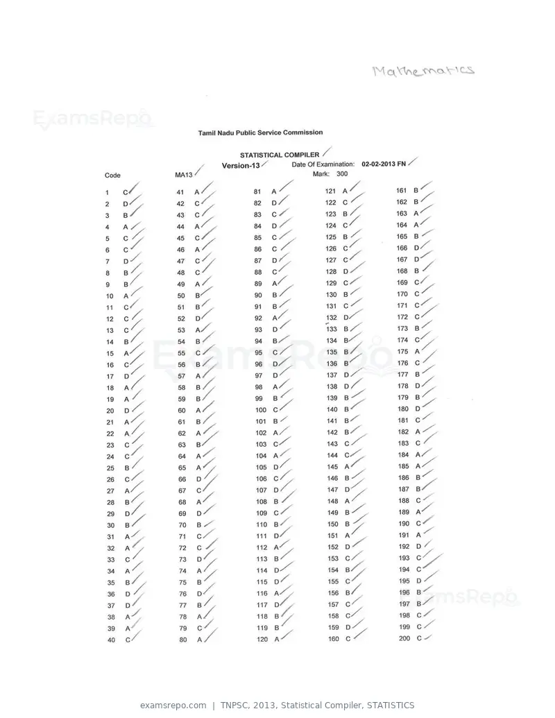TNPSC 2013 answer key, Statistical Compiler, STATISTICS, page 29 of 32