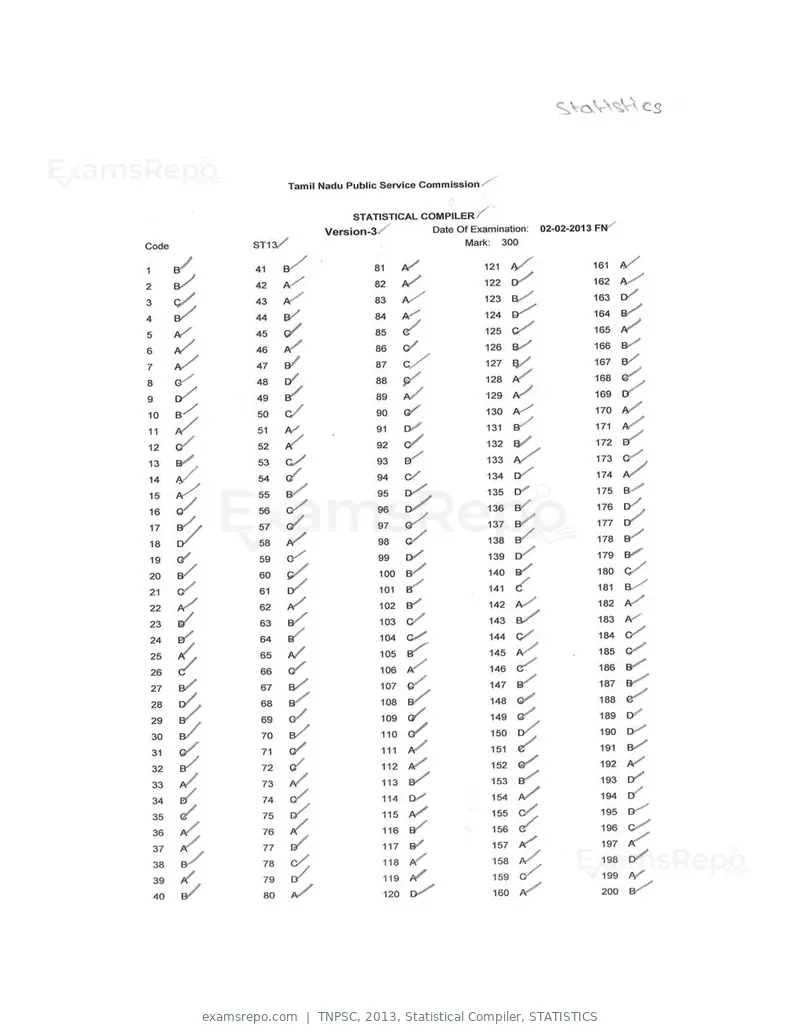 TNPSC 2013 answer key, Statistical Compiler, STATISTICS, page 3 of 32