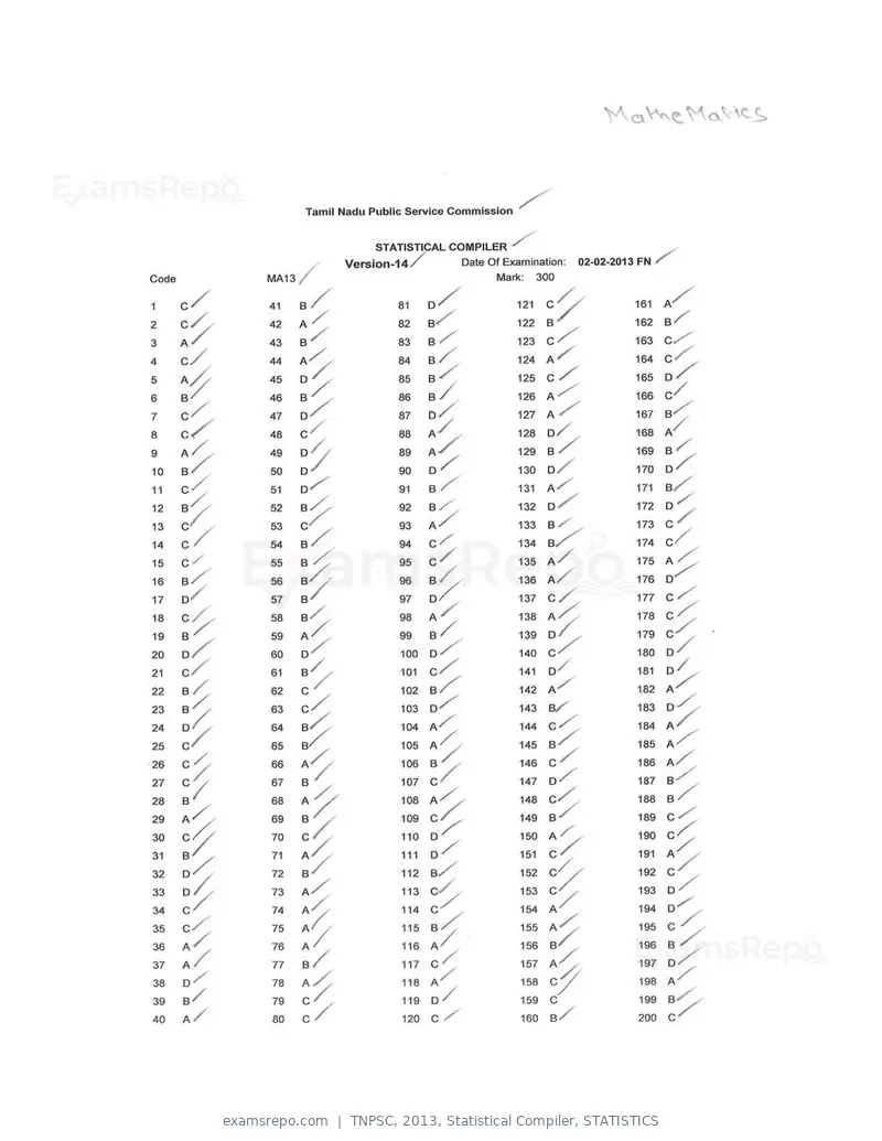 TNPSC 2013 answer key, Statistical Compiler, STATISTICS, page 30 of 32
