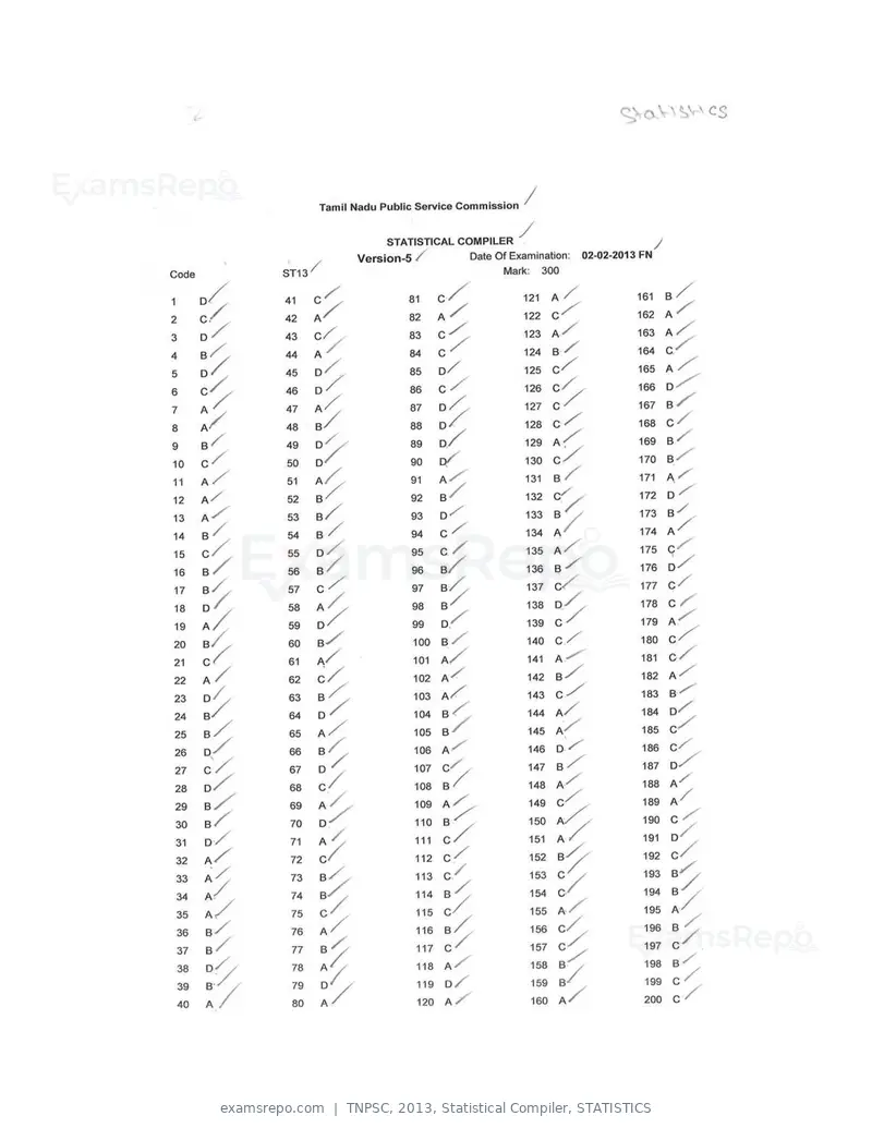 TNPSC 2013 answer key, Statistical Compiler, STATISTICS, page 5 of 32