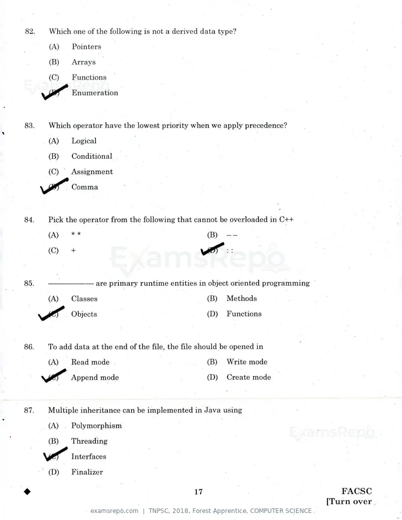 TNPSC 2018 question paper, Forest Apprentice, COMPUTER SCIENCE, page 16 of 36