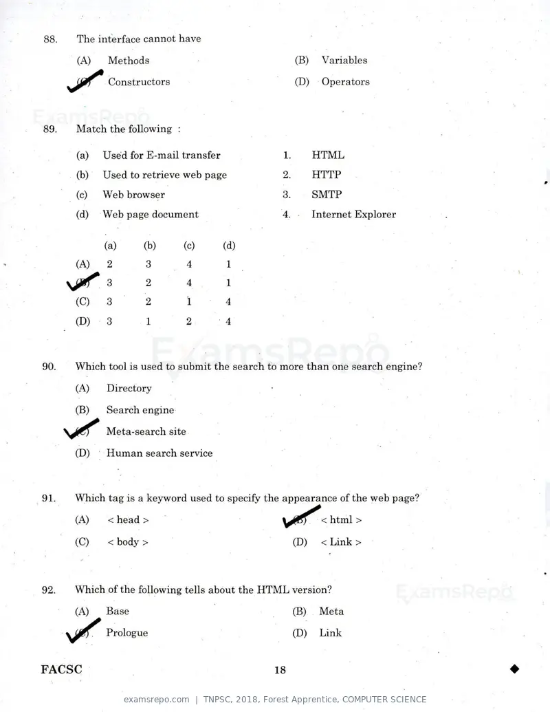 TNPSC 2018 question paper, Forest Apprentice, COMPUTER SCIENCE, page 17 of 36