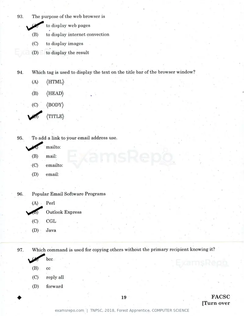 TNPSC 2018 question paper, Forest Apprentice, COMPUTER SCIENCE, page 18 of 36