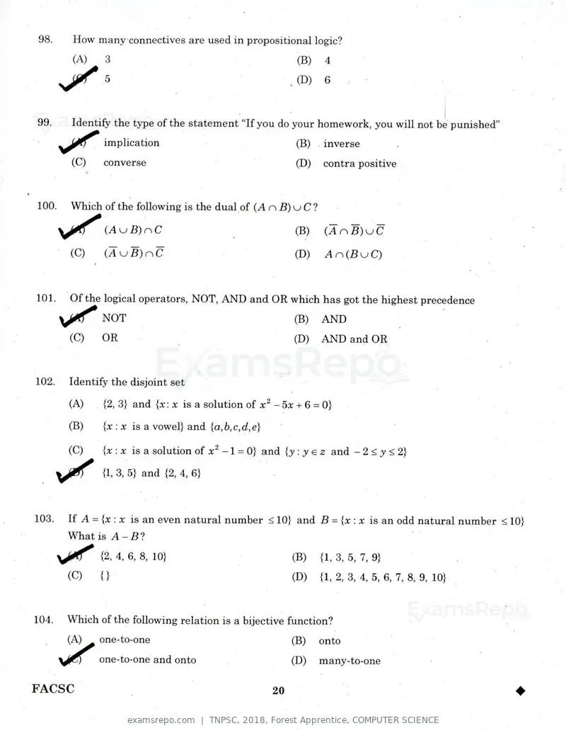 TNPSC 2018 question paper, Forest Apprentice, COMPUTER SCIENCE, page 19 of 36