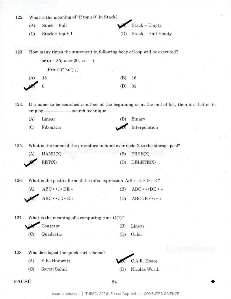 TNPSC 2018 question paper, Forest Apprentice, COMPUTER SCIENCE, page 23 of 36