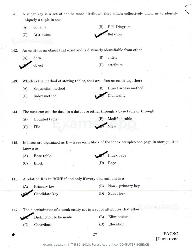 TNPSC 2018 question paper, Forest Apprentice, COMPUTER SCIENCE, page 26 of 36