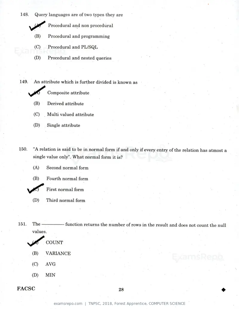 TNPSC 2018 question paper, Forest Apprentice, COMPUTER SCIENCE, page 27 of 36