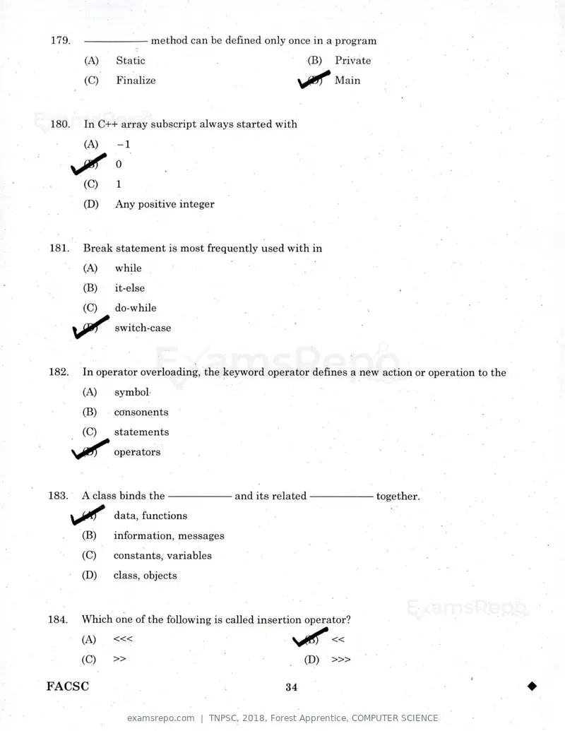 TNPSC 2018 question paper, Forest Apprentice, COMPUTER SCIENCE, page 33 of 36