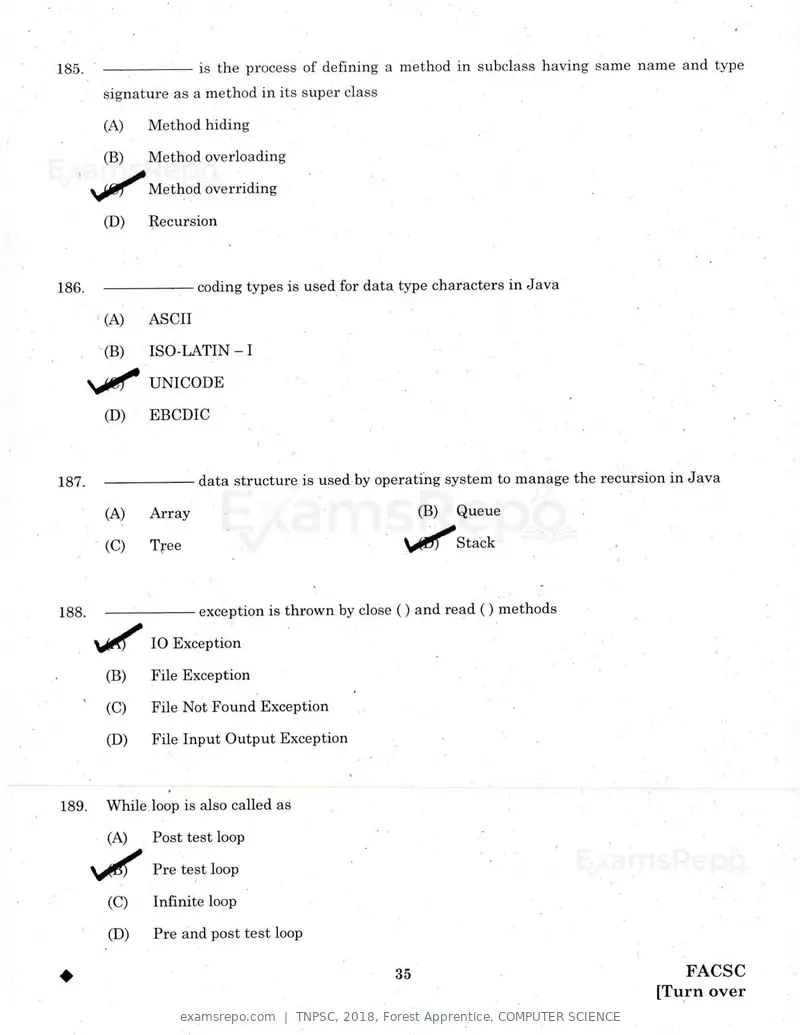 TNPSC 2018 question paper, Forest Apprentice, COMPUTER SCIENCE, page 34 of 36