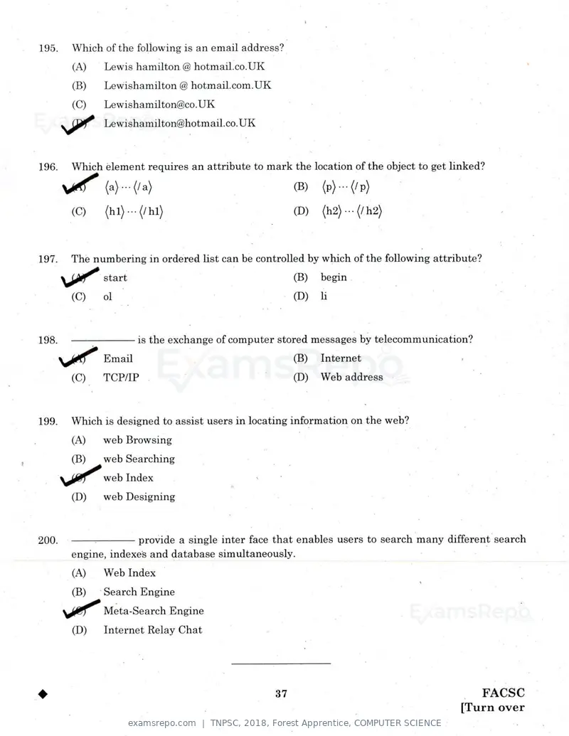 TNPSC 2018 question paper, Forest Apprentice, COMPUTER SCIENCE, page 36 of 36