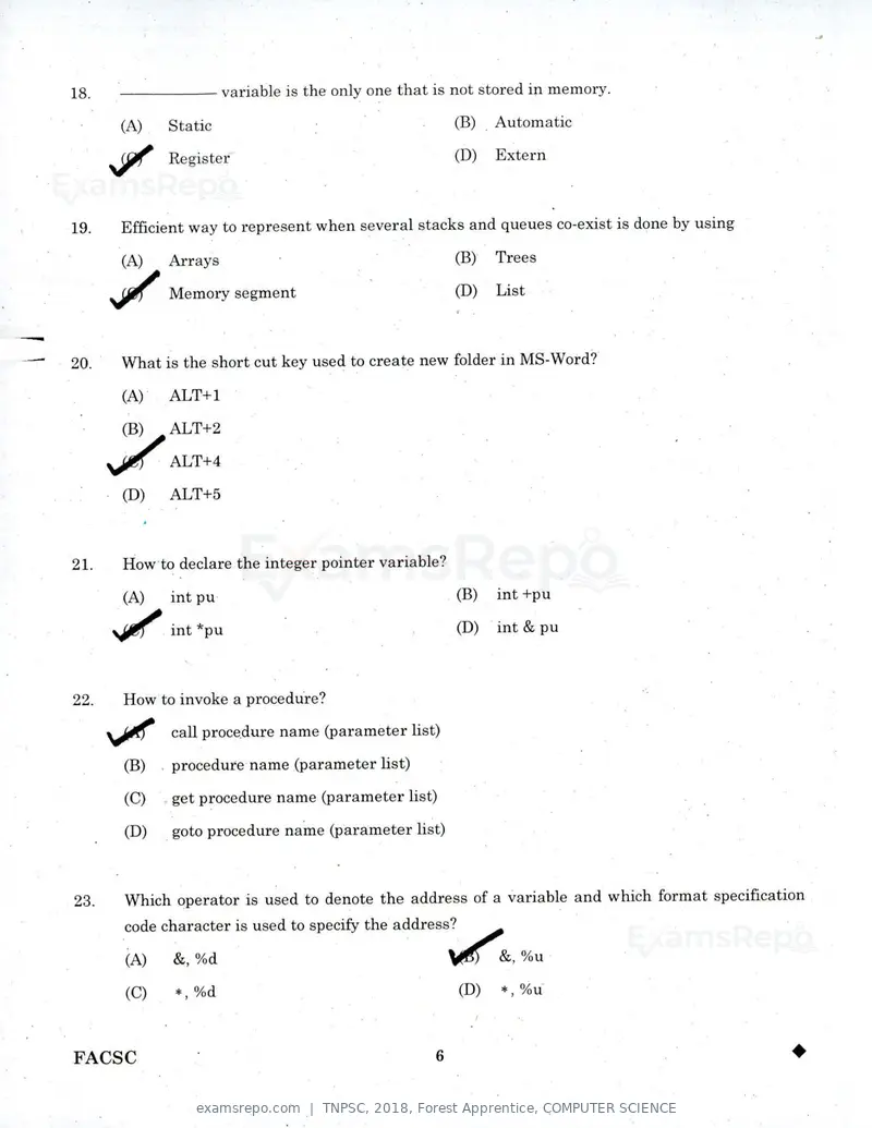 TNPSC 2018 question paper, Forest Apprentice, COMPUTER SCIENCE, page 5 of 36